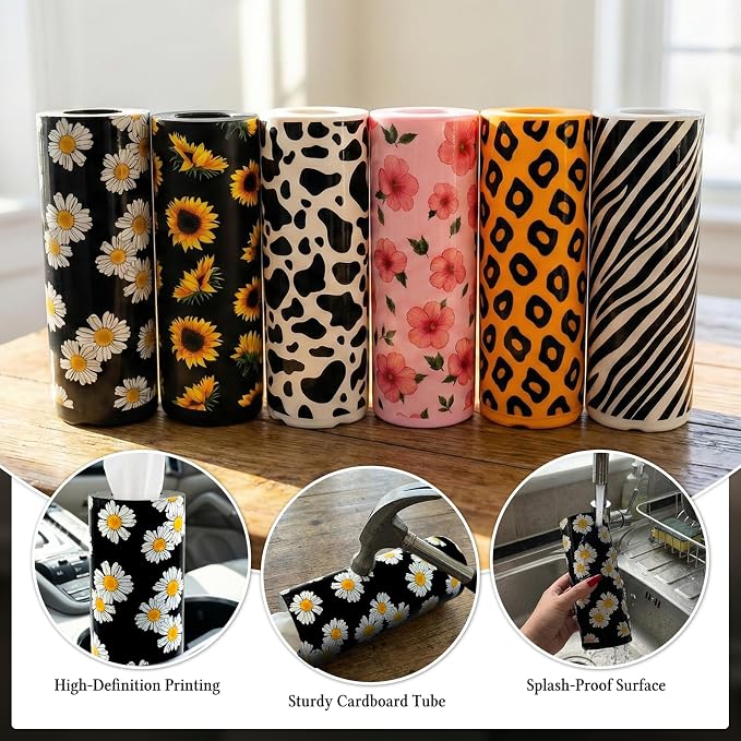 Car Tissues Cylinder for Cup Holder - Refillable Round Tissues Canister with 2 Packs Tissue - Boho Floral Car Interior Accessories for Women & Men - Cute Flower Cars Decorations (Daisy) - Image 4