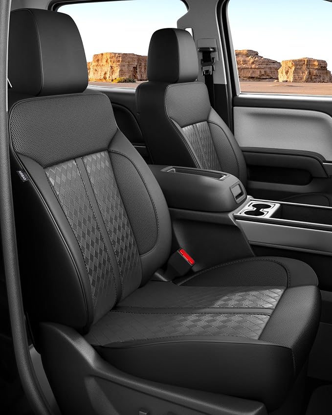 RIDEPOSH Custom Fit Seat Covers for Sierra/Silverado 1500 2014-2018 CrewCab | Fits 2500/3500HD 2015-2020, no Rear Armrest/Seatback Storage, Faux leather, Protective, Scratch-resistant, Easy-clean by RIDEPOSH