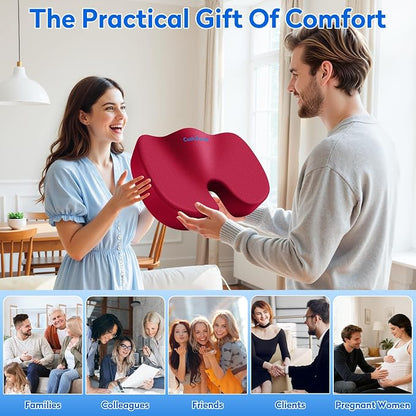 CushZone XXL Memory Foam Seat Cushion for Office & Car, Red | U-shaped Coccyx Cutout, Contoured Design, Breathable Removable Mesh Cover, Non-Slip Base, Carry Handle - Image 7