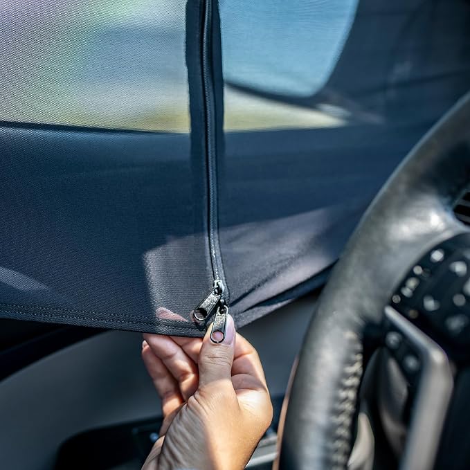 Sedans and Compact SUV Car Front Window Screens for Camping Front Windows Shade Driver Side Window Privacy Covers Zipper Added Increased Ventilation - Image 3