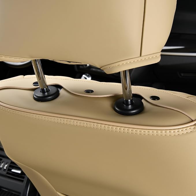 Seat Covers for Cars, Waterproof Seat Covers, Leather Car Seat Covers 2 Pack, Universal Seat Cushion Protector for Most Cars Trucks SUV-Beige - Image 4