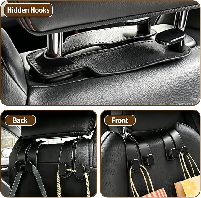Car Seat Headrest Hooks, 4 Pack Universal Purse Hook for Car, Bag Holder with Double Hooks, Back Seat Storage Organizer for Purses, Handbags, Grocery - Image 6