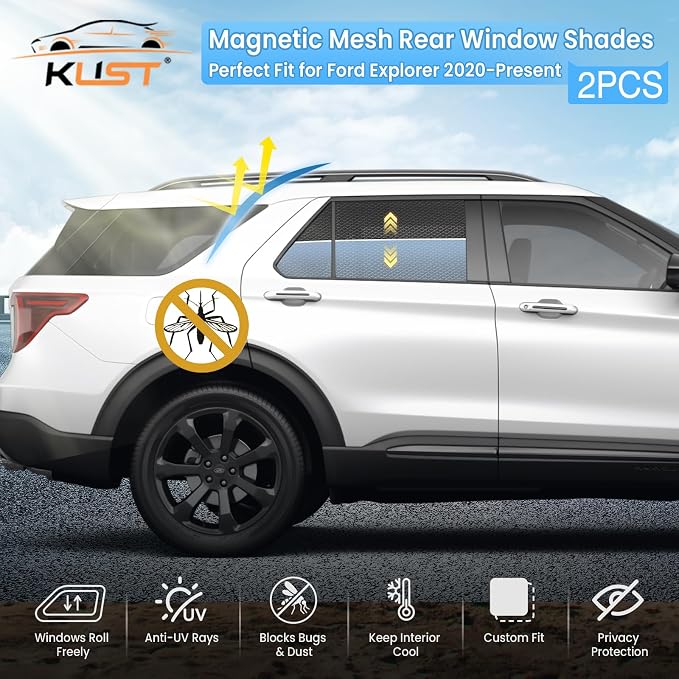 KUST Car Window Shades for 2020-2025 2026 Ford Explorer Accessories, Breathable Mesh Magnetic Window Covers, Rear Back Side Window Sun Shades UV Block Privacy Protection for Baby Camping Napping 2PCS - Image 2
