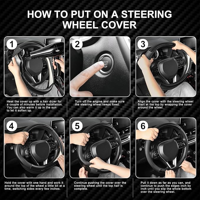 SEG Direct Steering Wheel Cover 14"-14.25" Heavy-Duty Black Carbon Pattern | For Model 3 / Y Prius Civic Camaro Rogue, Non-Folding Packaging, Heavy Duty, Microfiber Leather, Auto Interior Accessories - Image 8