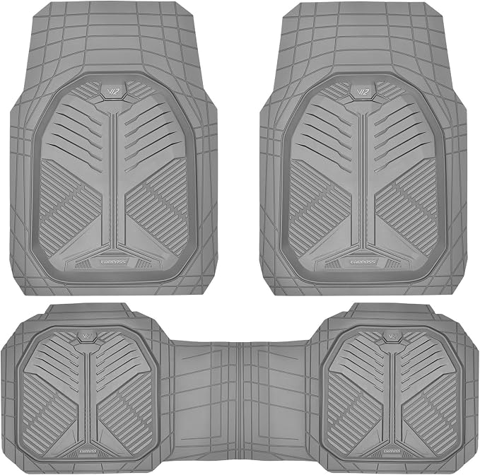 CAR PASS Heavy Duty Rubber Car Mats, Deepdish All Weather Floor Mats for Car Full Set, Universal Automotive Mats Trim to Fit for Sedans SUVs Trucks, Waterproof Anti-Slip Deep Tray 3 Pieces Light Gray - Image 8