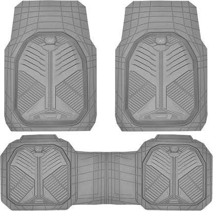CAR PASS Heavy Duty Rubber Car Mats, Deepdish All Weather Floor Mats for Car Full Set, Universal Automotive Mats Trim to Fit for Sedans SUVs Trucks, Waterproof Anti-Slip Deep Tray 3 Pieces Light Gray - Image 8