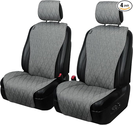Leader Accessories 2pcs Sideless Front Seat Covers for All Seasons, Grey | Breathable Faux Linen Seat Cushions, Non-Slip Bottom With Headrest Protectors, Universal Fit For Car Van SUV Pickup Truck by LeaderAccessories