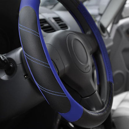 Elantrip Steering Wheel Cover Leather 15 1/2-16 inch Universal Padded Soft Grip Breathable for Car Truck SUV Jeep Anti Slip Blue and Black - Image 4