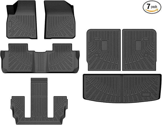 T TGBROS for GMC Acadia Floor Mats 2017-2023 All-Weather Full Set Custom Fit TPE Liners Back Seat Protector Cargo Liner Trunk for Acadia Accessories 7PCS(6-seat) by TTGBROS