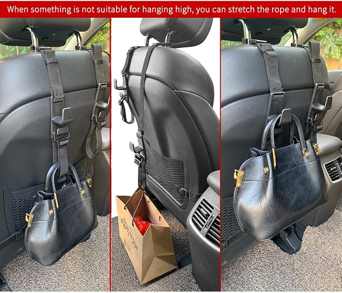 2-Pack Headrest Hooks for Car Universal Interior Auto Vehicle Back Front Seat Hanger Holder Organizer for Handbags Purses Coats and Grocery Bags - Image 5