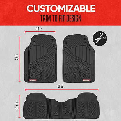 Motor Trend FlexTough™ Baseline Rubber Car Floor Mats with Trunk Mat Cargo Liner, Front & Rear Combo Set fits Most Car SUV Van Coupe Sedan, Heavy Duty All Weather Trim to Fit - Image 6
