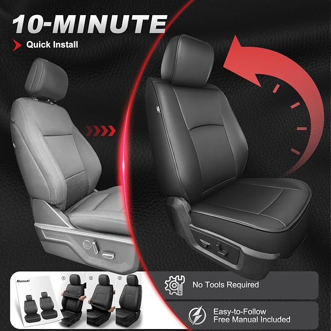 TTX LIGHTING Custom Fit Front Seat Covers for Ram 1500/2500/3500 2012-2026 | Heavy Duty Protection with Original Seat Pattern Waterproof Faux Leather Truck Seat Covers for Crew Cab/Quad Cab Curved Bench - Image 3