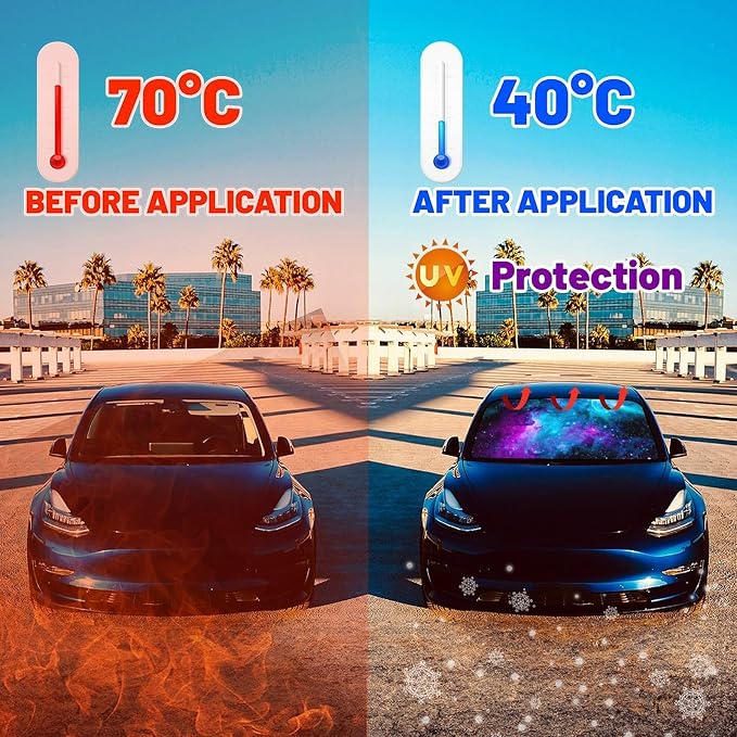 Purple Starry Nights Car Windshield Sun Shade Umbrella - 57" x 31" Funny Car Umbrella Sun Shade Cover UV Rays & Heat Sun - Image 4