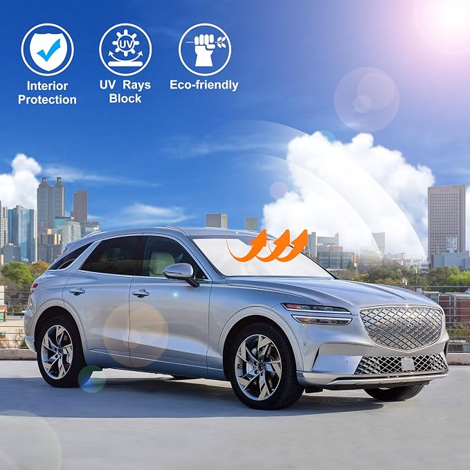 Windshield Sun Shade for 2022-2026 Genesis GV70 Accessories | Full covered for windshield, Foldable & Durable, Block UV Rays, Reduce Heat, Easy to install, Keep Car Cooler - Image 6
