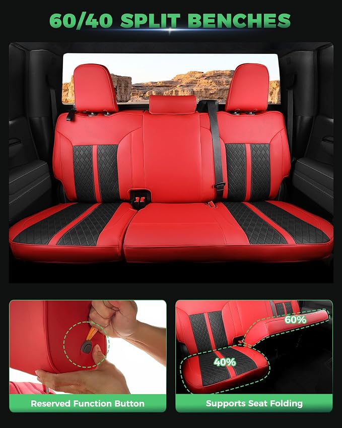RIDEPOSH Custom Fit Seat Covers for Silverado/Sierra 1500 2019-2026 CrewCab | Fits 2500/3500HD 2020-2026, no Rear Armrest/Seatback Storage, Faux leather, Protective, Scratch-resistant, Easy-clean - Image 4