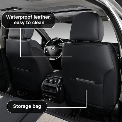 Black and Grey PU Leather Car Seat Covers | Luxury Waterproof Car Seat Covers with Lumbar Support, Non-Slip Base, Airbag Compatibility, Easy Installation and Cleaning - Image 6