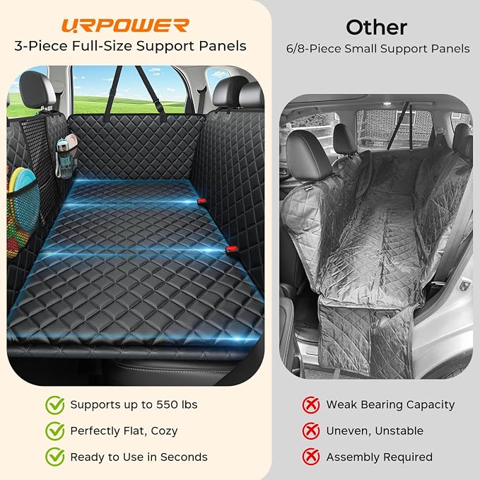 URPOWER Back Seat Extender for Dogs, Large Hard Bottom Dog Car Seat Cover | Supports 550 lbs, Stable 3-Panel Hard Bottom, Added High-Density Foam for Comfort, Waterproof 900D Oxford, 45% More Space - Image 4