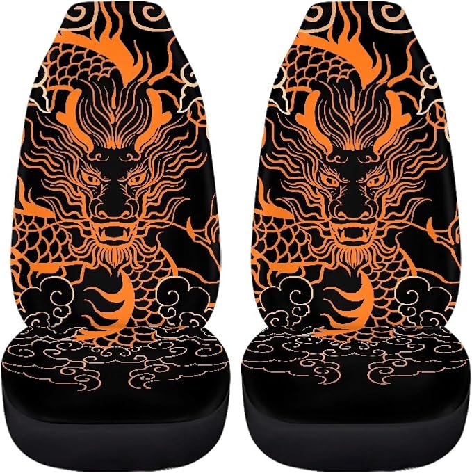 Dragon Car Seat Covers for Front Seat Only Black Washable and Breathable Bucket Seat Covers for Women Men for Most Car Interior Covers Sedan Truck SUV Van - Image 3