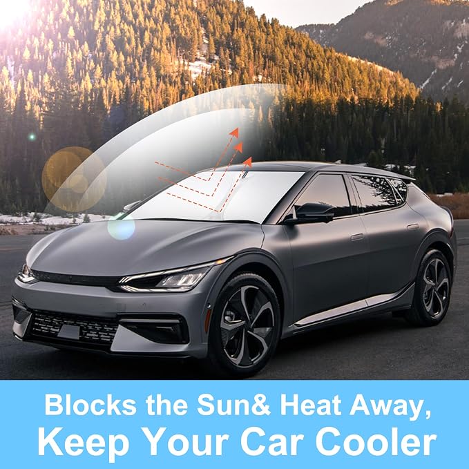 Front Windshield Sun Shade Foldable Car Front Window Sun Shade Windshield Shade Custom Fit for 2022-2026 Kia EV6 Block UV Rays Accessories Heat Keep Cooler - Image 4