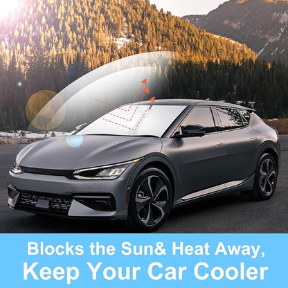 YYCKE Windshield Sun Shade Accessories Compatible with 2022 2023 2024 2025 EV6 for Kia Foldable Sunshade Sun Visor Blocks UV - Image 6