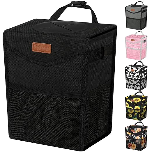 Pritent Car Trash Can with Lid Leakproof Car Garbage Bag Vehicle Trash Bin | Hanging Automotive Garbage Can,Multipurpose Car Accessories for Women Men Interior Car Storage Organizer(2 Gal,Black) by Pritent