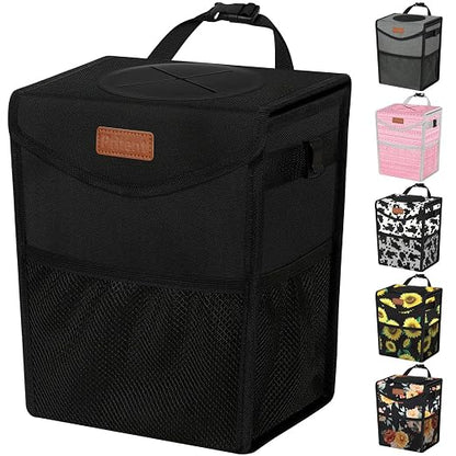 Pritent Car Trash Can with Lid Leakproof Car Garbage Bag Vehicle Trash Bin | Hanging Automotive Garbage Can,Multipurpose Car Accessories for Women Men Interior Car Storage Organizer(2.8 Gal,Black) by Pritent