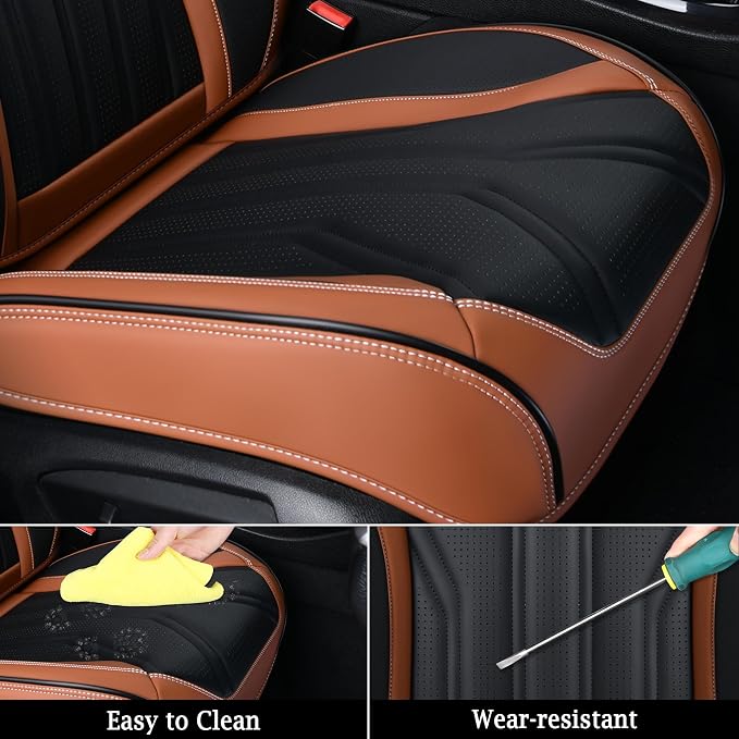 Seat Covers for Cars, Waterproof Seat Covers, Leather Car Seat Covers 2 Pack, Universal Seat Cushion Protector for Most Cars Trucks SUV-Brown&Black - Image 5