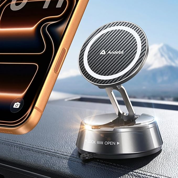 andobil 2026 Upgrade for Magsafe Car Mount [Strongest Suction & Magnet] Vacuum Magnetic Phone Holder for Car 360° Adjustable Car Cell Phone Holder Mount for iPhone 17 Pro Max 16/15/14/13/12 by Andobil