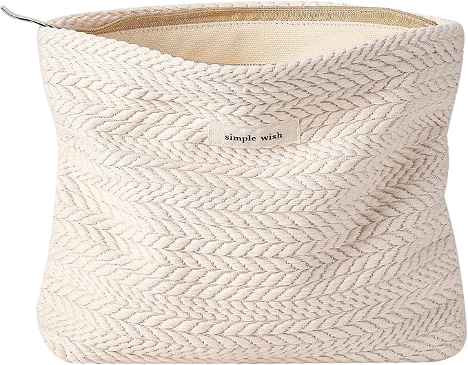 RSRSLEII Travel Makeup Bag, Cute Travel Toiletry Bag (01 Beige | Aesthetic Portable Cosmetic Bag with Zipper, Coquette Makeup Pouch, Skincare Bag Car Storage Bag for Women and Girls by RSRSLEII