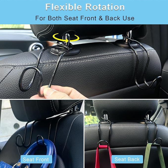 Car Hook for Purses and Bags 4 Pack Headrest Hangers (4 * Small Size) | Hard Hat Hanging Holder for Truck Car Backseat Storage Stuff for Women Automotive Necessities Accessories New Driver Gifts - Image 4