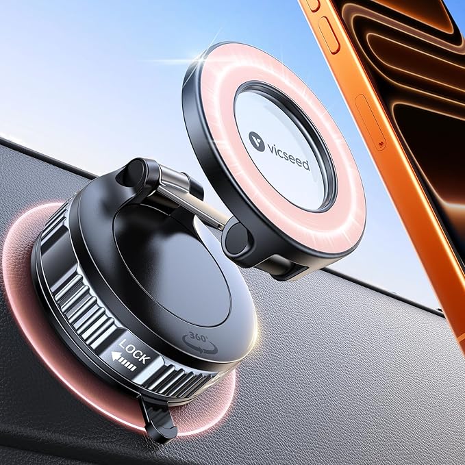 VICSEED 2026 Upgraded Car Phone Holder for Magsafe Car Mount [85 LBS Strongest Suction] Vacuum Magnetic Phone Holders for Your Car 360° Adjustable Car Phone Mount for iPhone 17 Pro Max 16 15 14 Pink by VICSEED