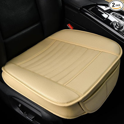 2pc Edge Wrapping Comfortable Car Front Seat Covers, Seat Protectors, Anti-Slip Bottom Seat Cushion Covers for Auto with PU Leather(Beige) by SunnyColor