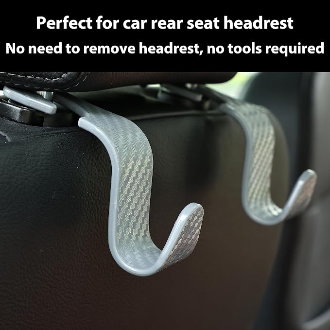 Car Seat Hooks 4 Pack - 55lb Heavy Duty Headrest Hanger, Grey | Universal fit for most cars SUVs,Hang purses handbags coats umbrellas grocery bags,ABS plastic,Easy Installation - Image 6