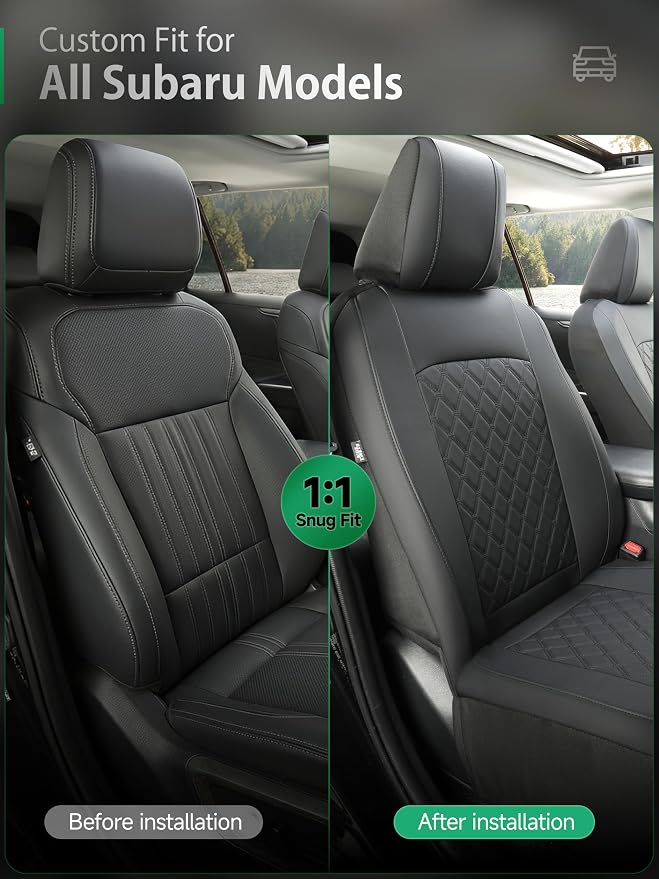 GIANT PANDA 2PCS Front Seat Covers for Subaru Outback Forester Crosstrek Legacy Impreza, Faux Leather Bucket Seat Cover Fit Subaru Seat Protectors-Solid Black - Image 3
