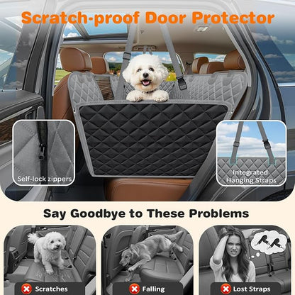 URPOWER 4 in 1 Dog Car Seat Cover for Back Seat, Waterproof Hammock | Mesh Window, Side Flaps, 600D Oxford, Scratch Resistant, Non-Slip, Easy Install, Machine Washable, Dog Seat Belt Included - Image 3