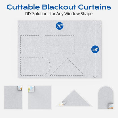 Linen Blackout Curtains for Bedroom, 70" x 58" Portable Blackout Blinds | 100% Blackout Window Cover with Hook&Loop Strip, Temporary Blackout Shades, Blackout Window Film for Nursery Travel RV- Gray - Image 4