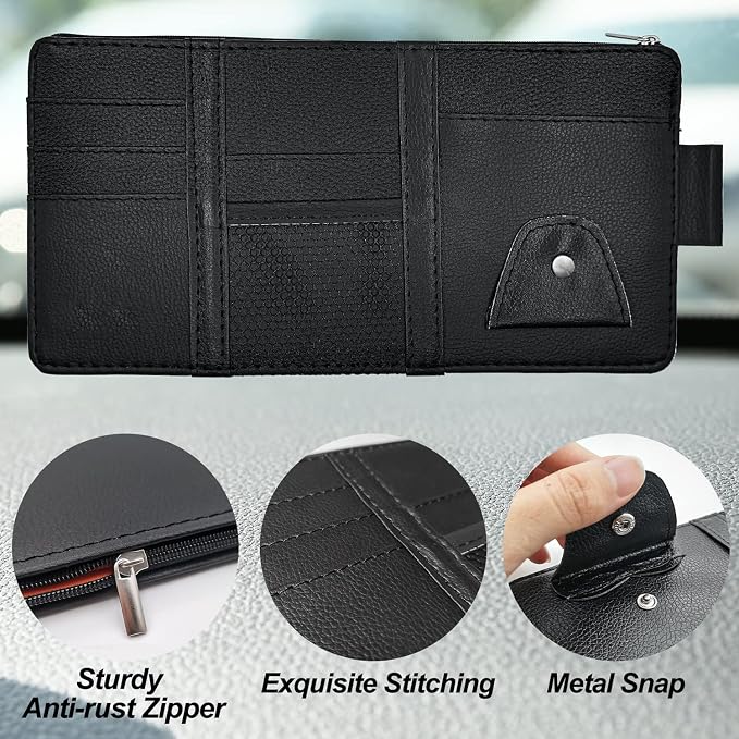 Keedolla 2Pcs Car Sun Visor Organizer, Auto Interior Accessories Pocket Organizer Car Visor Storage Pouch Holder with Zipper Pocket for Sedan, Truck, SUV - Black - Image 5