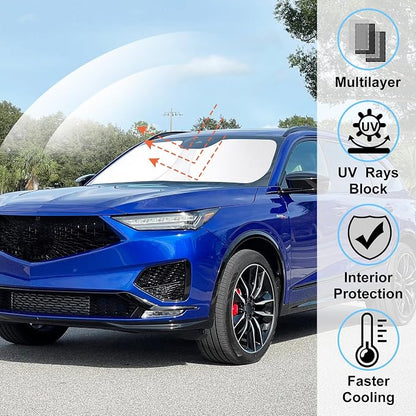 Windshield Sun Shade Sunshade for 2014-2019 2020 Acura MDX | Full covered for windshield, Foldable & Durable, Block UV Rays, Reduce Heat, Easy to install, Keeps Car Cooler - Image 2