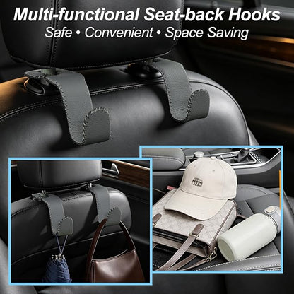 Car Headrest Hooks, Universal Car Seat Back Organizer Hanger, Premium Leather & Metal Construction, Multipurpose for Handbag, Purse, Coat, Ergonomic Design, 2 Pack Gray - Image 3