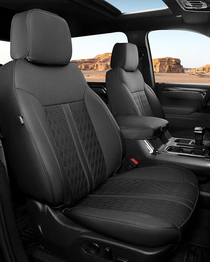 RIDEPOSH Custom Fit Seat Covers for Silverado/Sierra 1500 2019-2026 CrewCab | Fits 2500/3500HD 2020-2026, no Rear Armrest/Seatback Storage, Faux leather, Protective, Scratch-resistant, Easy-clean by RIDEPOSH