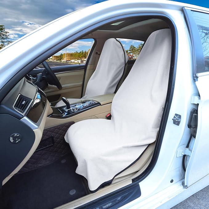 Car Seat Covers 2pcs White Waterproof Towel Car Seat Cover Universal Fit for Most Trucks SUV Fitness Athletes Pets Gym and Water Sport - Image 2