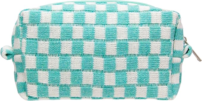 Checkered Makeup Bag for Purse, Small Travel Cosmetic Pouch,Arctic Blue | Cute Zipper Makeup Organizer for Women, Travel Essentials, Toiletries, Makeup Brushes, Beauty Accessories&Bridesmaid Gifts by PAZIMIIK