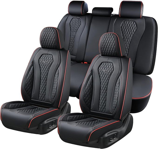 Coverado Car Seat Covers Full Set, Black Seat Covers, Waterproof Car Seat Cover, Car Seat Cushion, Car Seat Covers Front Seats Back Seat Covers, Car Seat Protector Universal Fit Most Cars Red Line by COVERADOAUTO