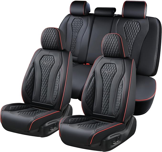 Coverado Automotive Seat Covers 5 Seats, Leather Seat Covers Fullset, Black Car Seat Covers, Luxury Car Seat Covers, Seat Cushion, Driver Seat Covers, Car Seat Protector Universal Fit Most Cars by COVERADOAUTO
