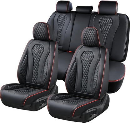 Coverado Automotive Seat Covers 5 Seats, Leather Seat Covers Fullset, Black Car Seat Covers, Luxury Car Seat Covers, Seat Cushion, Driver Seat Covers, Car Seat Protector Universal Fit Most Cars by COVERADOAUTO