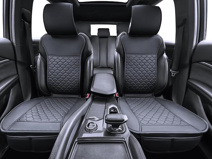 Elantrip Car Seat Cover Full Set Leather Waterproof Front Rear Black | 5-piece full set in premium black leather — 2 front + 3 rear, full cabin protection - Image 2