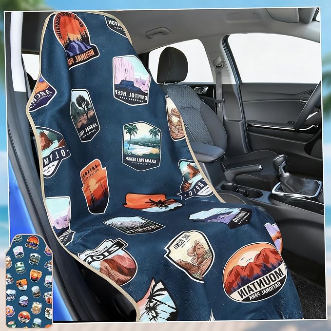 Lonfliness 2PCS Car Seat Cover Towel Non Slip Front Seat Car Seat Towel Athletic Running Towel Washable Seat Cover for Gym Workout Sweat Outdoor Sport Beach Hiking Yoga (National Park) - Image 4