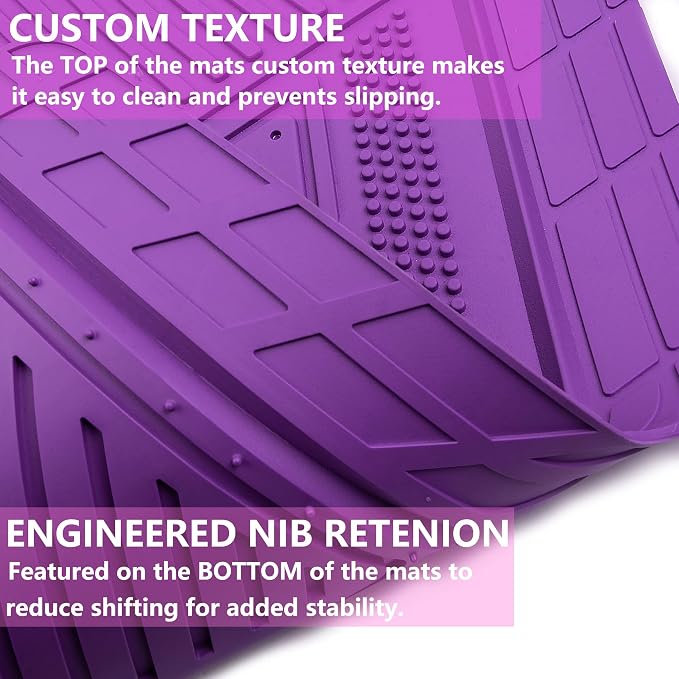 CAR PASS Heavy Duty Rubber Floor Mats Gray Car Mats Full Set with Trunk Cargo Liner - Universal Waterproof Floor Mats for Car SUV Truck, Durable All Weather Automotive Liner Mats (All Purple) - Image 5