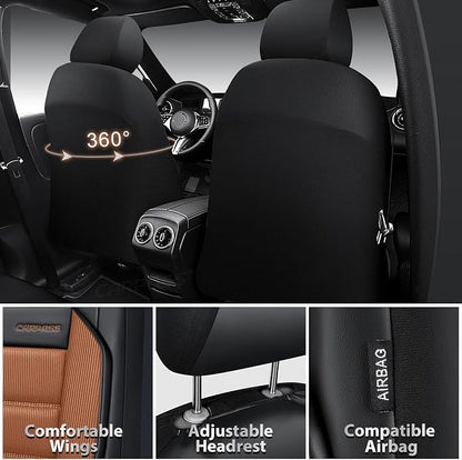 CAR PASS Memory Foam Seat Covers Full Sets, Airy Cool Mesh Thick Car Seat Covers, Leather Car Seat Covers 5 Seats Airbag Compatible, Universal Automotive Comfort for Most Cars, Trucks, SUV, Brown - Image 2