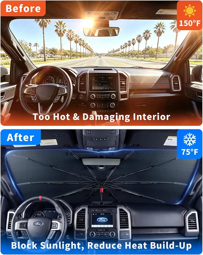Windshield Sun Shade Umbrella | 61" L x 35" W,car window shades,windshield umbrella,umbrella sunshade for car windshield,windshield sun shade - Image 3
